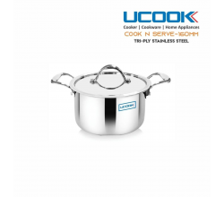 UCOOK Tri Ply Cook & Serve Pot | Stainless steel | Induction Base | With Lid |  16cm/1.5 L capacity| Order Today