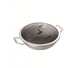 UCOOK Induction Compatible Non Stick Triply Kadhai with Glass Lid (3.5 litres/ 260 mm)