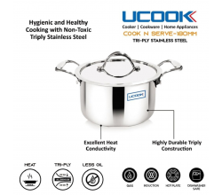 UCOOK Tri Ply Cook & Serve Pot | Stainless steel | Induction Base | With Lid |  18cm/2.25 L capacity