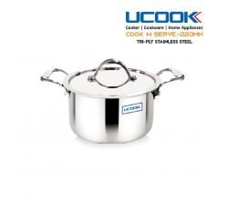 UCOOK Tri Ply Cook & Serve Pot | Stainless steel | Induction Base | With Lid |  22cm/4 L capacity| Order Today!