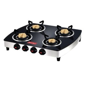 Baltra Crystal 4 Auto Gas Stove BGS 108 Baltra Gas Stove | Imported Heat Proof Toughened Glass Plate | Heavy Brass Burner Tops| Crystal BGS 108 | 4 burner