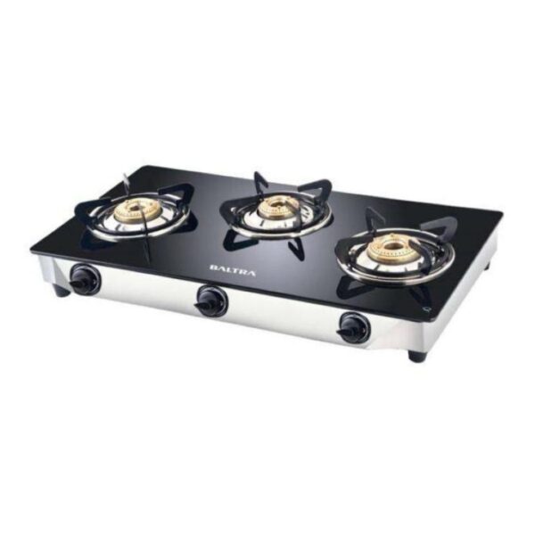 Baltra Gas Stove | Tempered Glass with Heat Shield | Effortlessly Adjust the Heat for Different Cooking Methods | 3 Burner Glass Cooktop | Nexa BGS 155