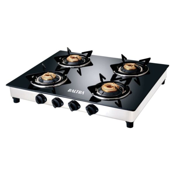 Baltra Gas Stove | Automatically Cuts Off the Gas Supply if The Flame Extinguishes Accidentally | Stainless Steel Drip Tray | 4 Burner Glass Cooktop | Nexa BGS 146