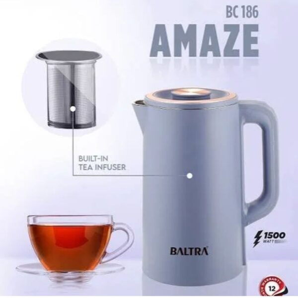 Baltra Tea Filter Kettle | Removable SS filter | Boil Dry & Overheat Protection | Auto Cut-off Function | Amaze BC 186 | 1500 W